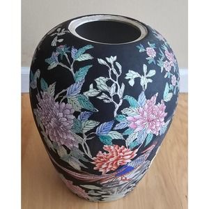 Vintage made in Macau multi colored hand carved and hand painted Chinese Vase